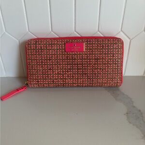 Kate Spade Vibrant Pink and Brown Woven Wallet